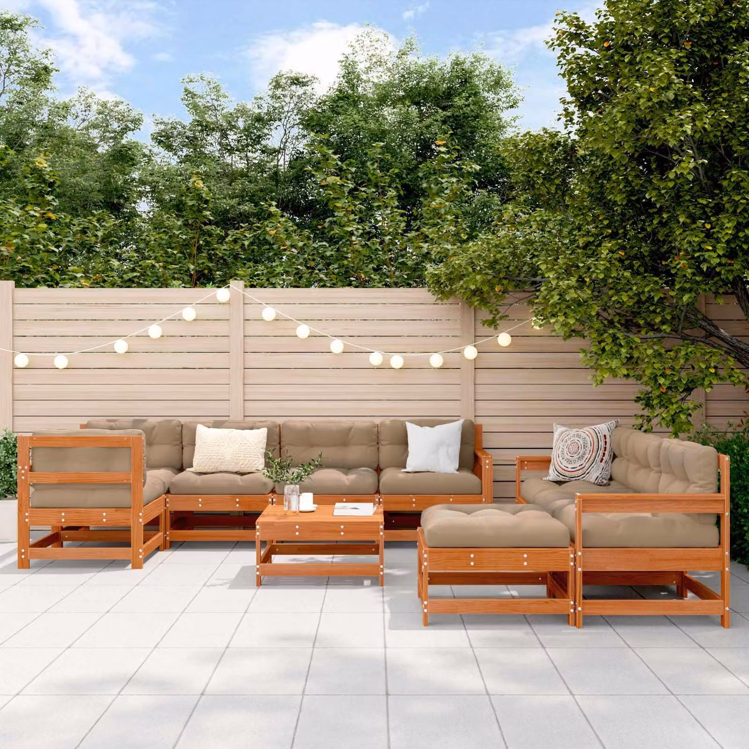 Maison Exclusive - Set da salotto per giardino, 10 pezzi, in legno di pino con finitura a cera