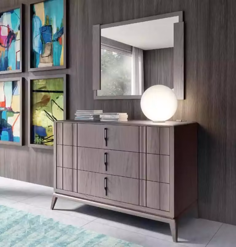 Schlafzimmer Set Luxus Kommode Spiegel Design Sideboard braun 2tlg Holz