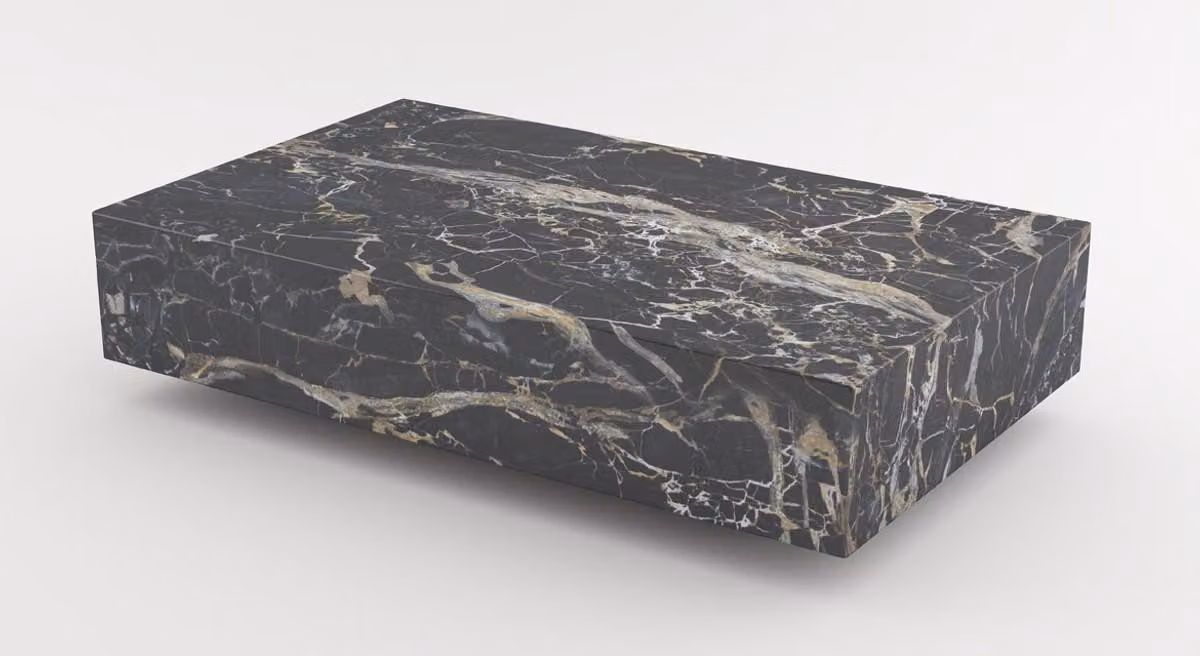Casa Padrino tavolino in marmo nero 140 x 80 x h. 32 cm - Tavolo rettangolare da salotto in marmo spagnolo Emperador di alta qualità - Mobili