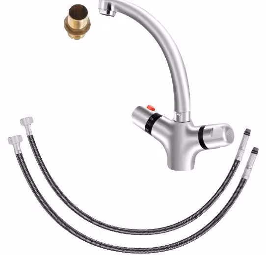 Miscelatore per lavabo, girevole a 360°, design a due manopole, colore argento