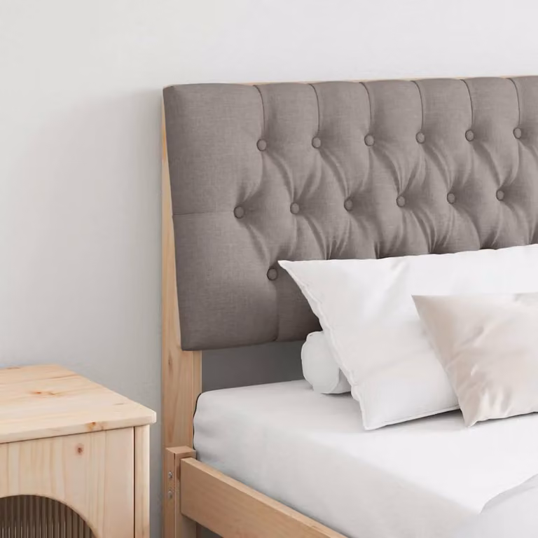 Testiera imbottita Talpa vidaXL in pino massello con tessuto, disponibile in beige, marrone o grigio, larghezza: 200 cm