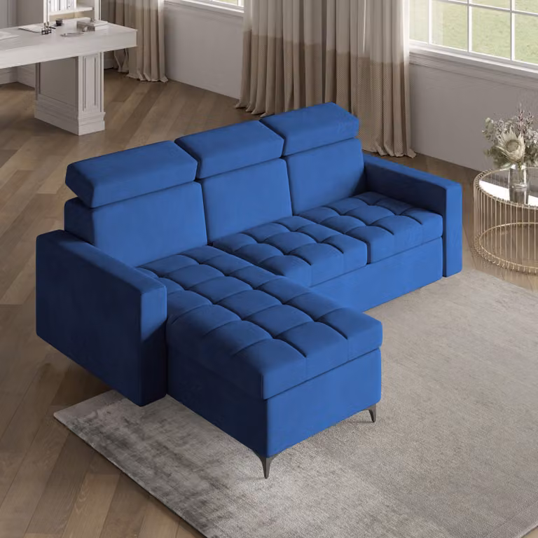 Divano angolare KAME di Masseno con funzione letto a L, divano con box letto, divano da salotto, divano, divano letto, set di divani - blu, KRONOS 09