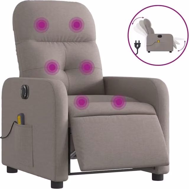 Poltrona Massaggiante | Sedia Relax Reclinabile Elettrica Tortora in Tessuto