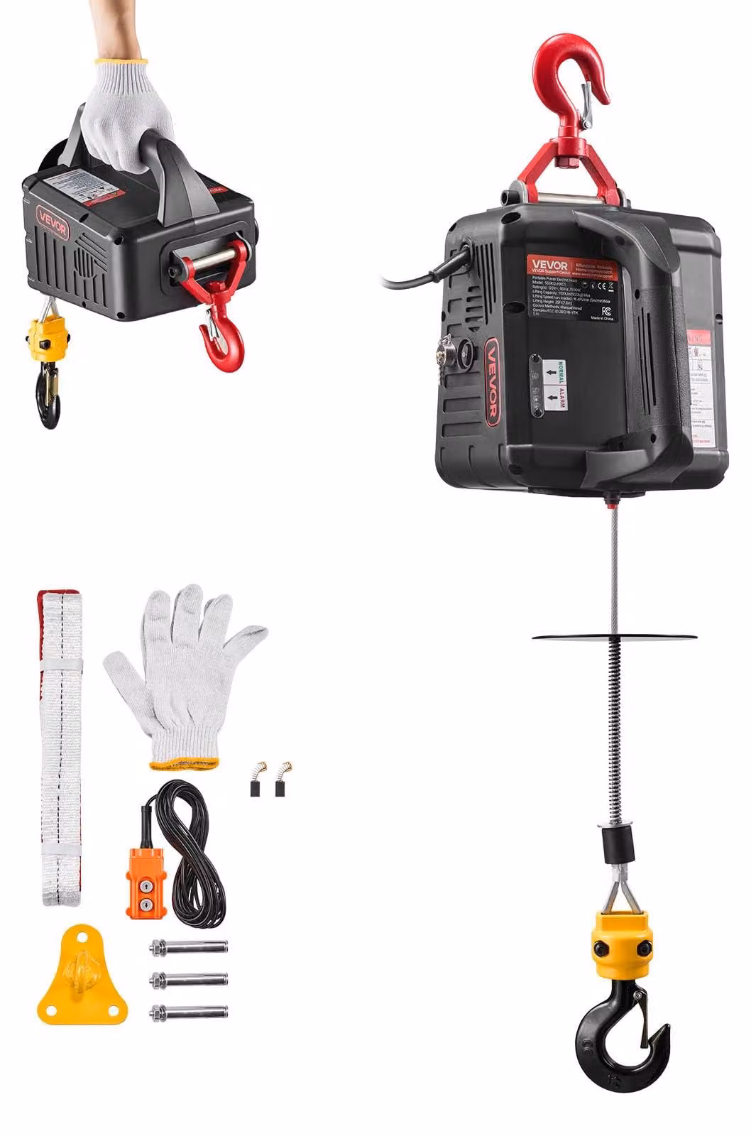Paranco elettrico, capacità di 500 kg, potenza di 1500 W, altezza di sollevamento di 7,6 metri, velocità di sollevamento di 5 metri/minuto