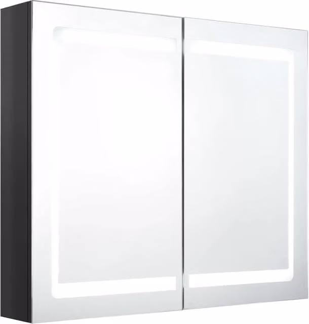 Armadietto Bagno con Specchio e LED-Mobiletto a specchio Nero Lucido 80x12x68 cm