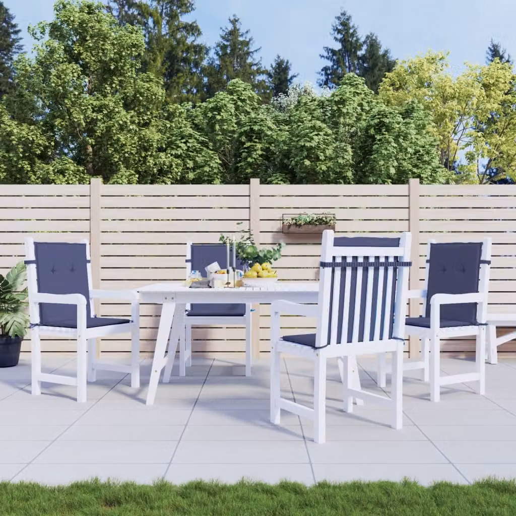Set di 4 cuscini per sedia con schienale basso vidaXL in tessuto blu marino, idrorepellenti e resistenti ai raggi UV