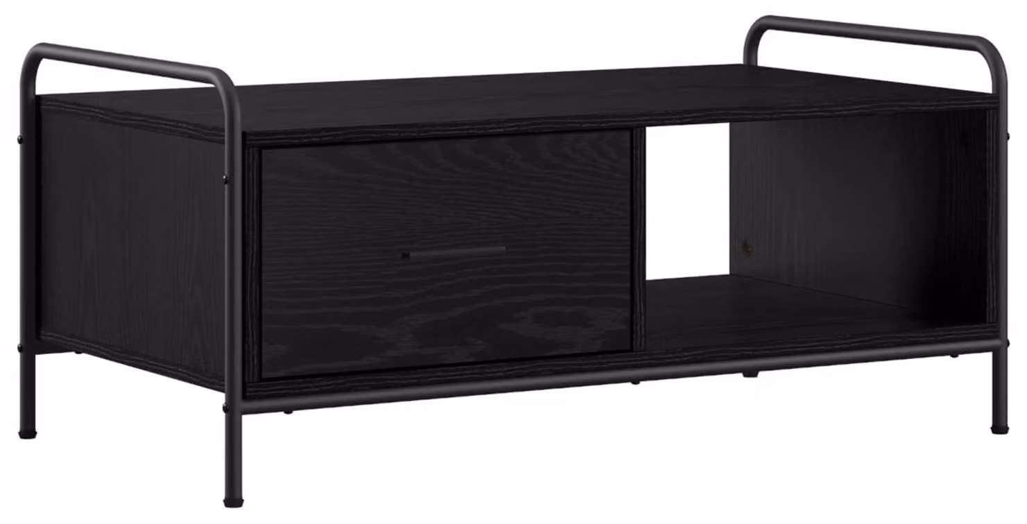 Tavolino da caffè nero, aspetto legno di quercia, dimensioni 90 x 49 x 41 cm, realizzato in materiale composito di legno
