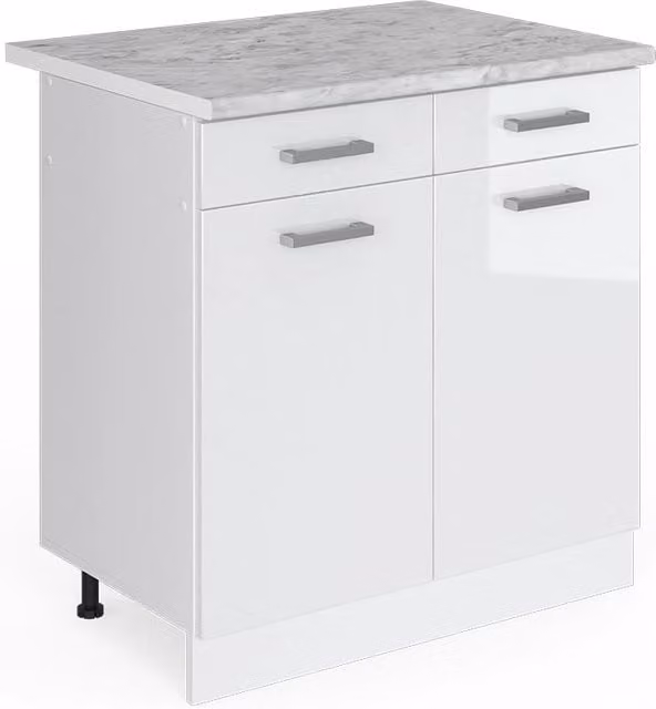 Mobiletto base per cucina R-Line Bianco lucido/Bianco 80 cm, PL Marmo Vicco