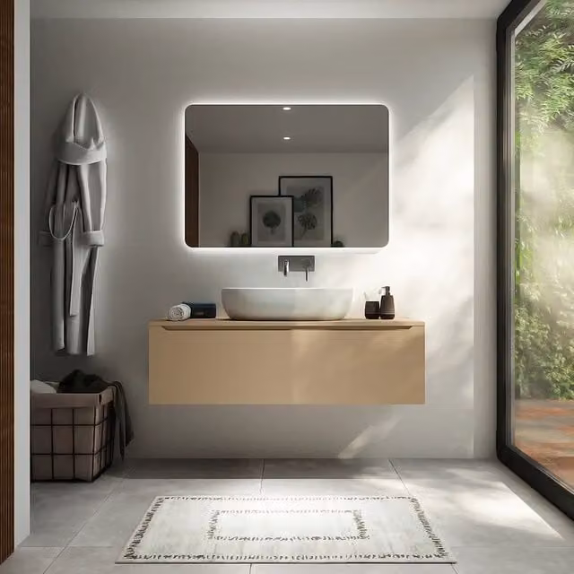 Mobile bagno sospeso 120 cm sabbia opaco un cassettone con top | Bako