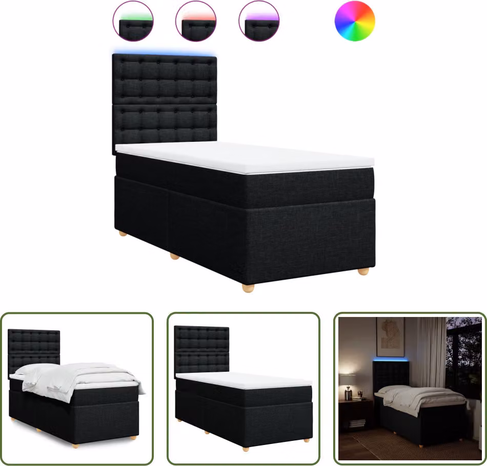The Living Store Letto a molle con materasso nero 90x190 cm in tessuto