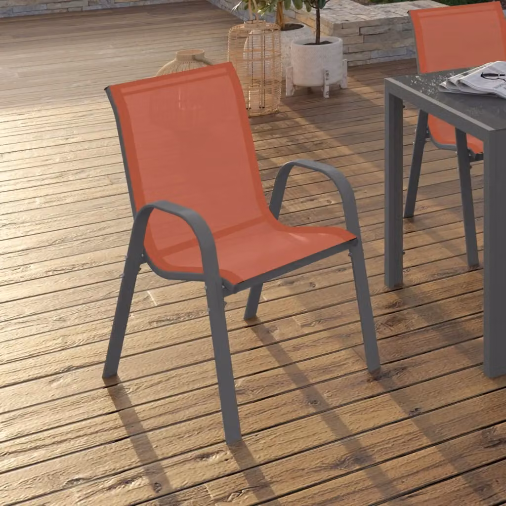 Set di 6 sedie da giardino impilabili IDMarket LYMA in metallo e textilene, colori terracotta e grigio antracite – 2