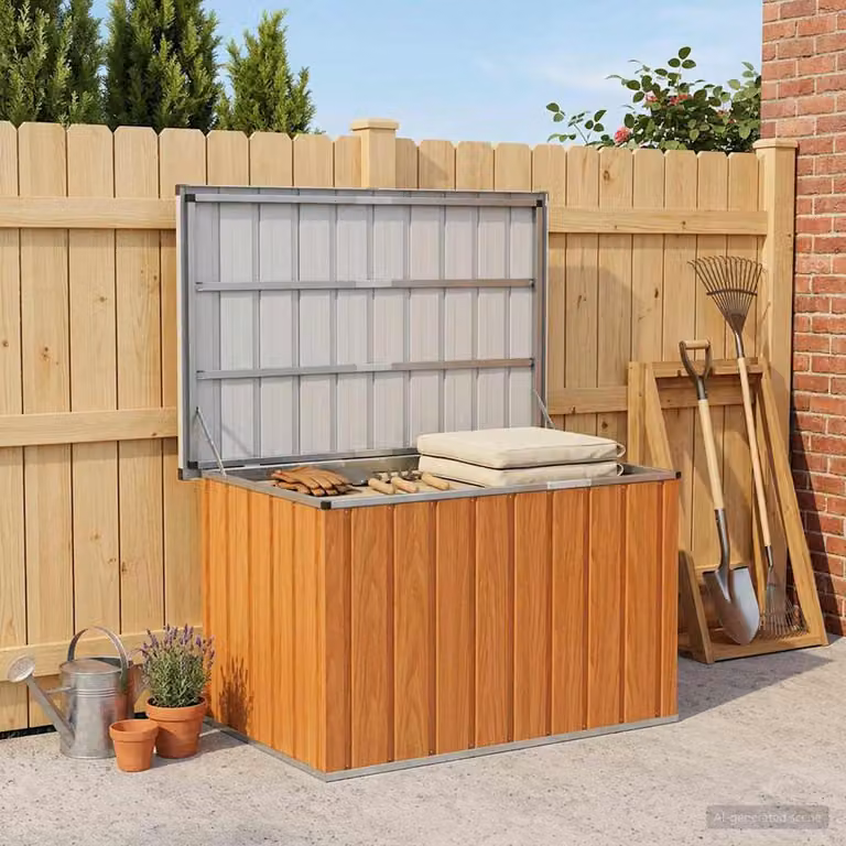 vidaXL Scatola di stoccaggio esterna in legno marrone L 109 cm x P 67 cm x H 65 cm