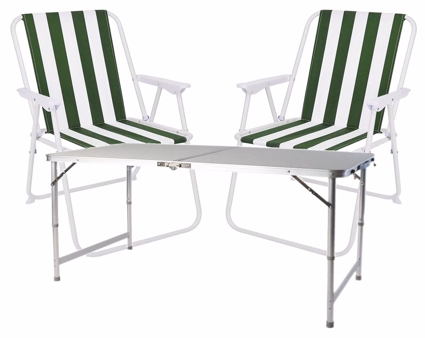 Set di mobili da campeggio in 3 pezzi in alluminio 120x60x58/70 cm verde-bianco