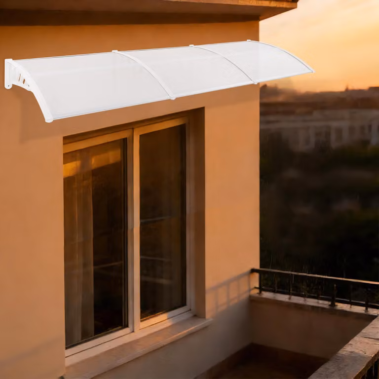 Schermo solare trasparente per porta d'ingresso, curvo - 90 x 300 cm - Alluminio, PP+PC - Bianco