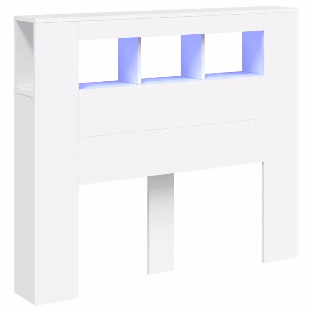 Testiera con Luci LED e Porta USB Design Mania Bianca in Legno Multistrato L: 120 cm, P: 18,5 cm, H: 103,5 cm – 2