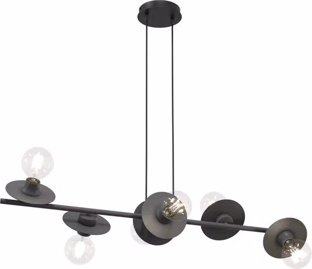 Lampadario Moderno Luceart-Classic Djehuty con 6 Luci in Acciaio Nero e Diffusori in Vetro Trasparente