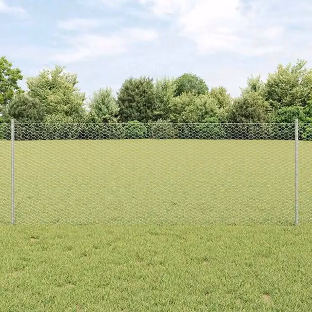 Recinzione esagonale Videx in acciaio zincato color argento con palo rotondo per installazione interrata L: 50 m, H: 0,8 m