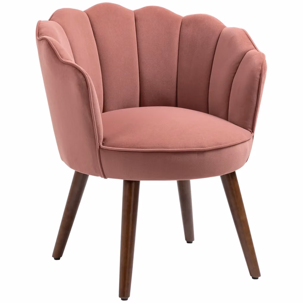Poltrona relax Xylo in velluto rosa con gambe in legno e design a conchiglia – 2