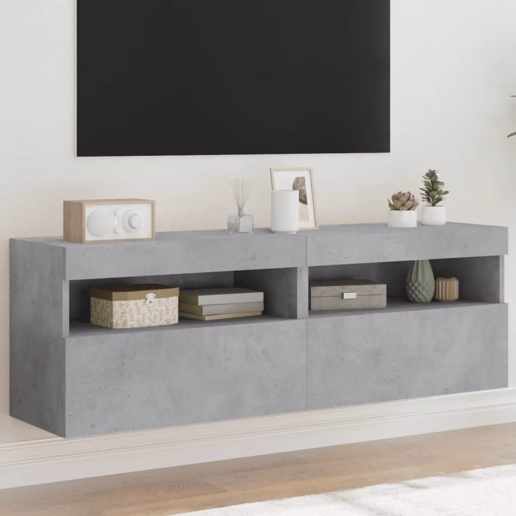 Set di 2 mobili TV da parete vidaXL con luci LED integrate, design moderno in grigio cemento, L 60 cm x P 30 cm x H 40 cm