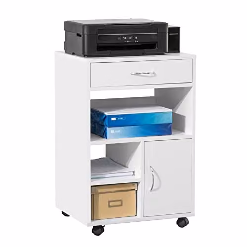 SoBuy Carrello Porta Stampante con Cassetto e Ruote, per Ufficio 50×40x75cm