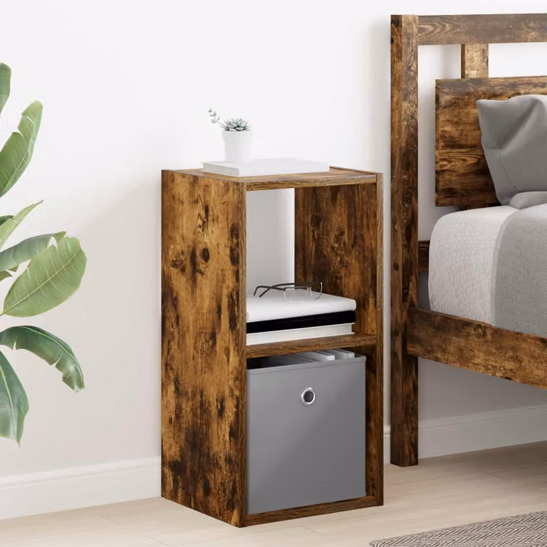 Comodino moderno vidaXL in legno ingegnerizzato color rovere fumé, L 30,5 cm x P 27 cm x H 59,5 cm