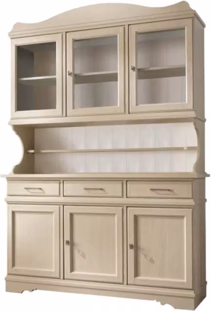 Cristalliera shabby chic in legno massello di Mobili 2G con 6 ante e 3 cassetti, colore avorio opaco, L: 155 cm, P: 52 cm, H: 213 cm – 3