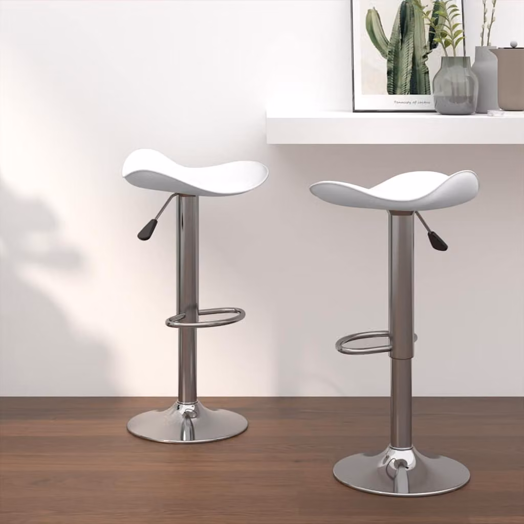 Set di 2 sgabelli da bar vidaXL bianchi in pelle sintetica e metallo con base girevole a 360 gradi