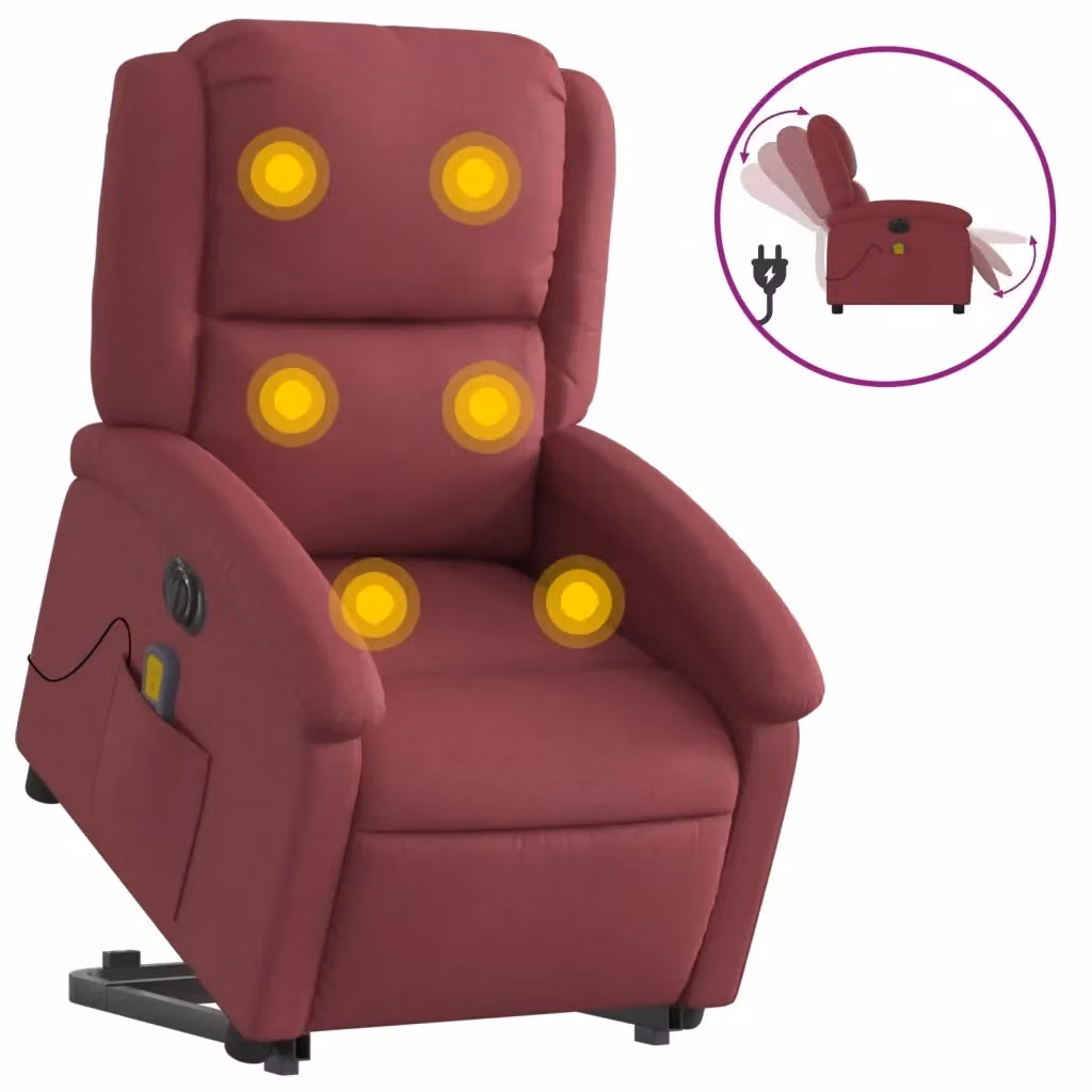 Poltrona Alzapersona Elettrica con Massaggio vidaXL in Tessuto Rosso per Senior – 2