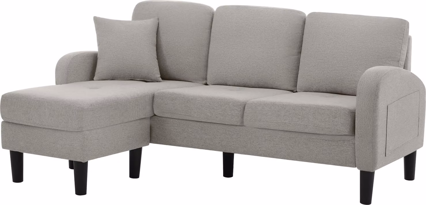 AIORBER Divano angolare a L con chaise longue, 3 posti, cotone-lino, design modulare, confortevole e salvaspazio, 166x118x77cm, grigio