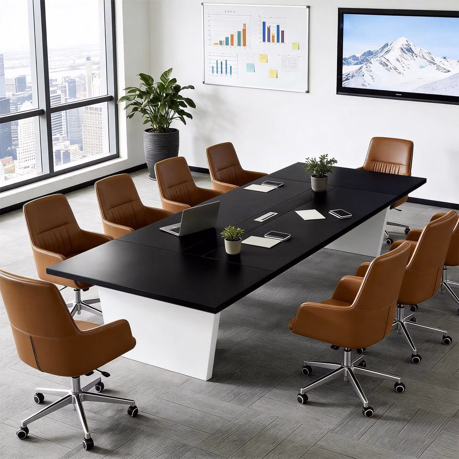 Tavolo da conferenza per ufficio, dimensioni 160x100x74 cm, colore nero e bianco, piano del tavolo spesso 2,5 cm