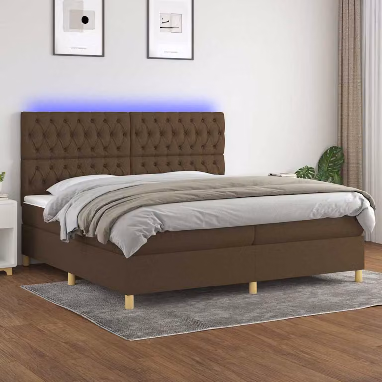Letto Ibrido con Materasso e Illuminazione LED vidaXL in Tessuto Marrone e Bianco L/P: 200 x 200 cm