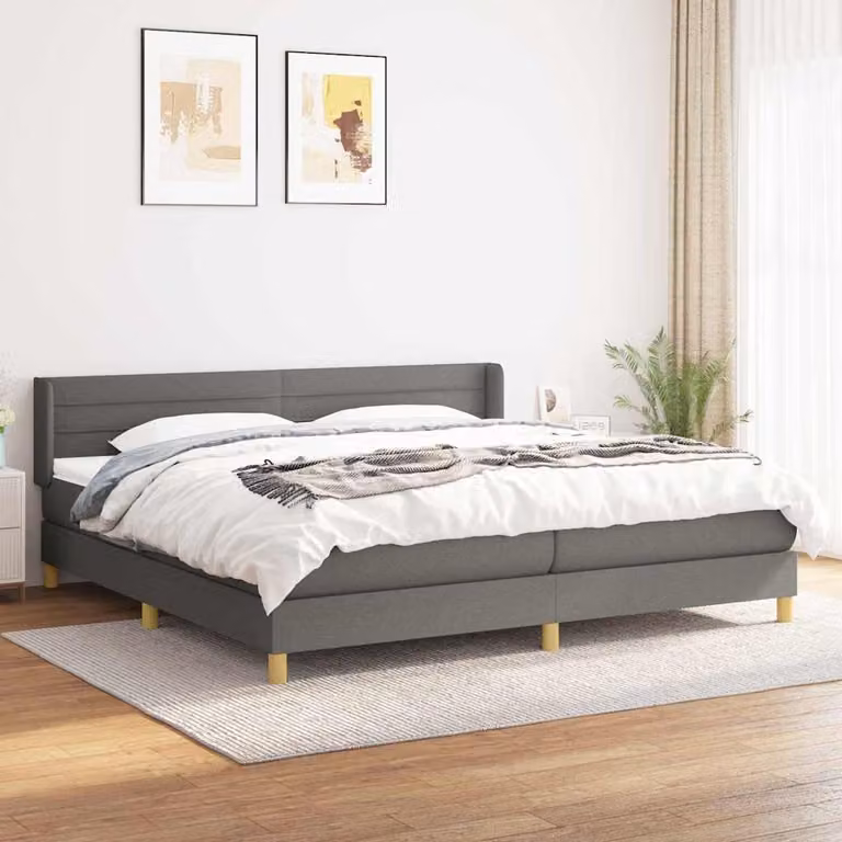 vidaXL Giroletto a Molle con Materasso Ibrido in Tessuto Grigio e Bianco L/P: 200 x 200 cm