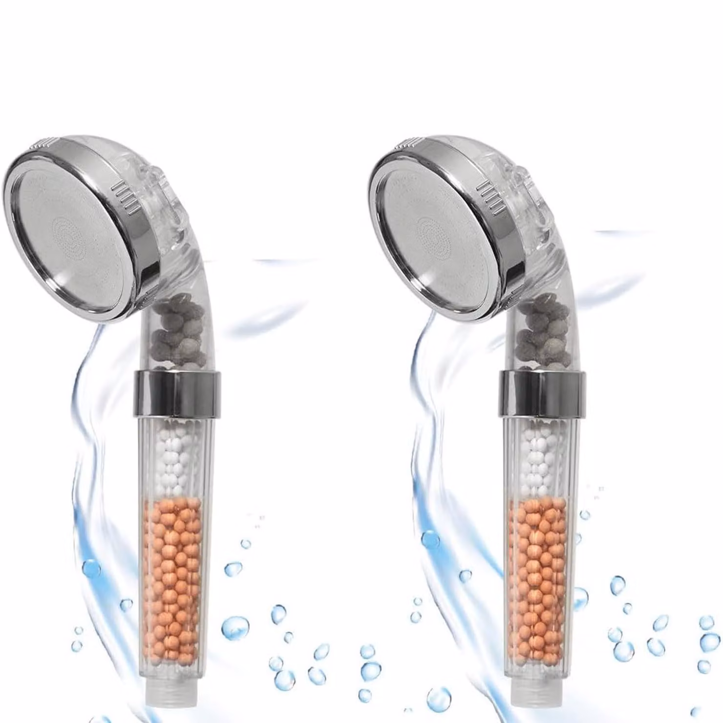 2 soffioni doccia a risparmio idrico con pietre minerali, con 3 tipi di getto, 344 ugelli, doccetta manuale