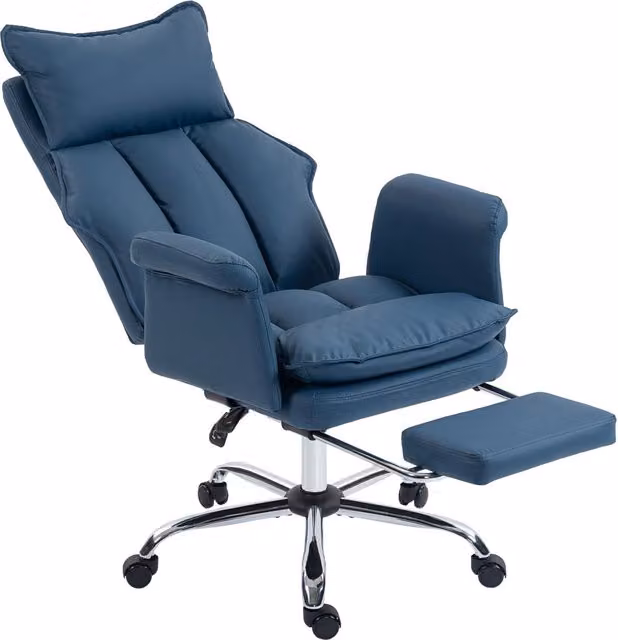 Sedia da ufficio con schienale reclinabile e rotelle ¨C Minimal ¨C blu, similpelle