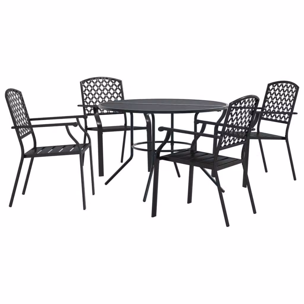 Set Sedie Giardino Impilabili 5pz Antracite Acciaio Verniciato