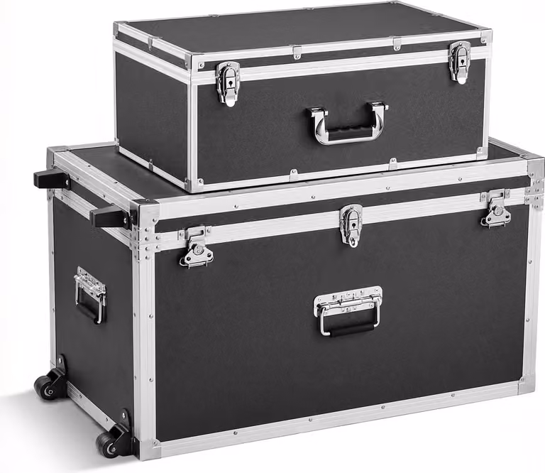 SucceBuy 2 x valigia da trasporto Valigia con serratura, grande contenitore (816 x 452 x 460 mm) con rotelle e 3 maniglie in metallo, soluzione di stoccaggio robusta con coperchi per la casa Nero