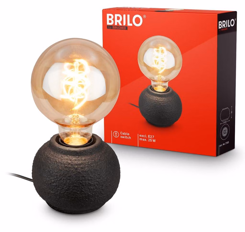 Briloner Lampada da tavolo con base in Vetroceramica Ø10x8 cm attacco E27 max. 25W interruttore sul cavo nero - Lampada da comodino per soggiorno camera da letto corridoio