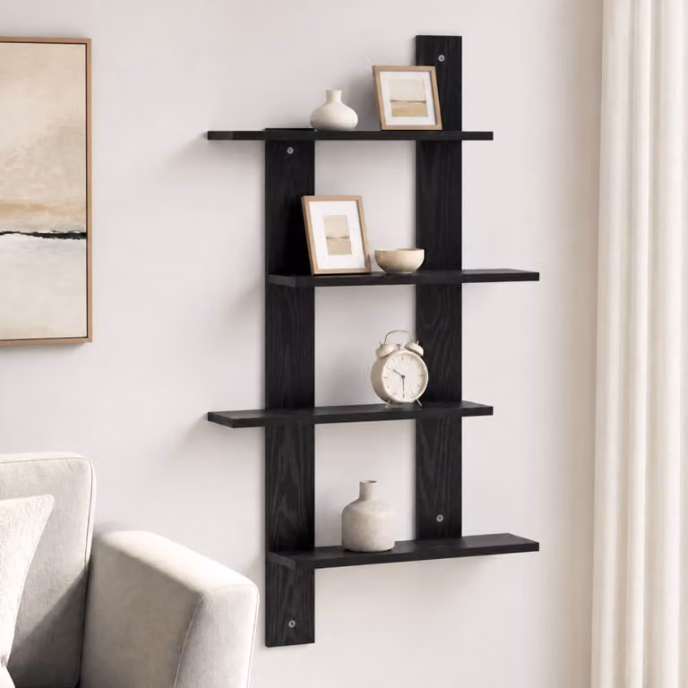 Scaffale da parete moderno vidaXL in MDF Nero, L: 61 cm, P: 13,5 cm, H: 105 cm