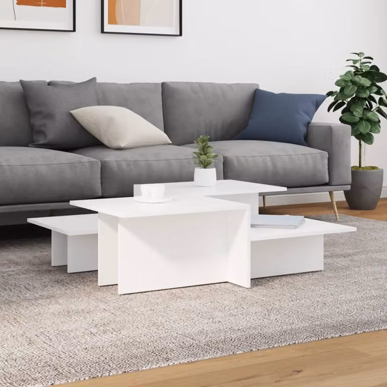Set di 2 tavolini da salotto vidaXL bianchi in legno e MDF con piano rettangolare e design moderno