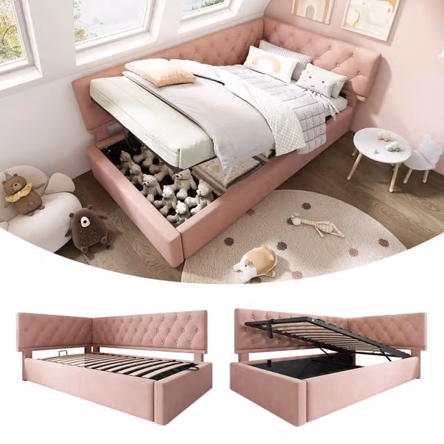 Letto giorno funzione contenitore velluto rosa 90x200 cm