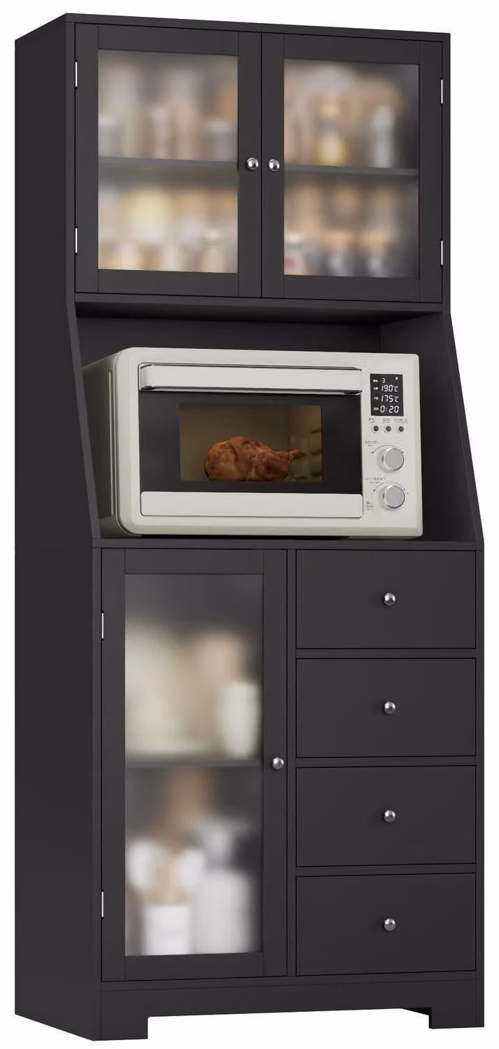 Mobile da cucina da 163 cm con piano di lavoro, 3 ante e 4 cassetti, colore nero