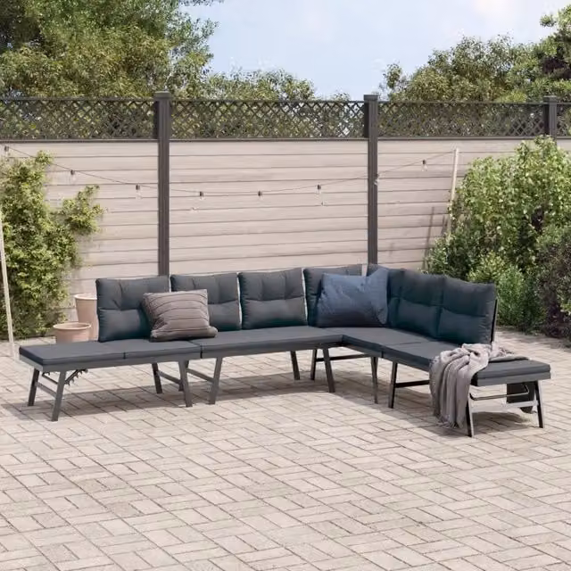 Set Panche Giardino Cuscini 4pz Nere Acciaio Verniciato Polvere 3283721