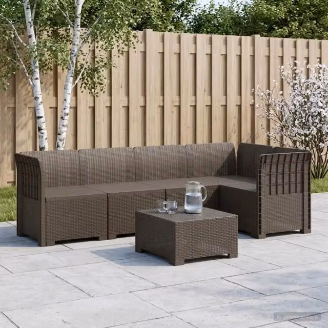 Divano da Giardino 5 Posti Stile Rattan PP Grigio Chiaro 3444033