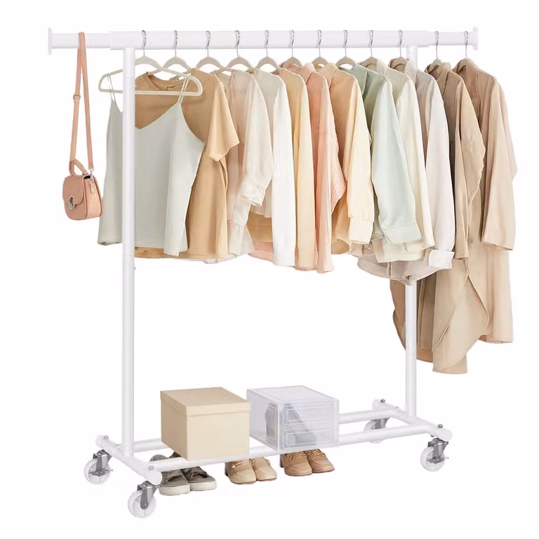 Stand Appendiabiti con Ruote per Carichi Pesanti, Bianco Classico