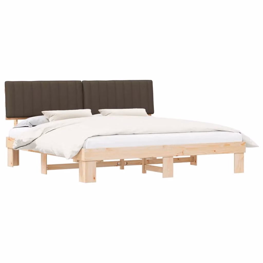 Letto con Testiera Rivestita in Tessuto Beige e Struttura in Pino Massello vidaXL L/P/H: 200 x 200 x 93 cm – 2