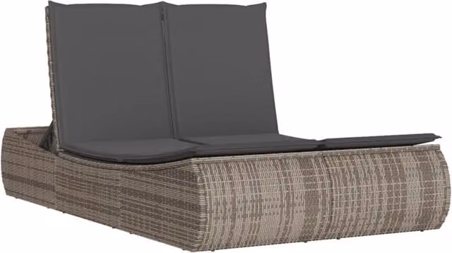 Lettino Prendisole | Sdraio da giardino | Lettino da sole Doppio con Cuscini Grigio in Polyrattan