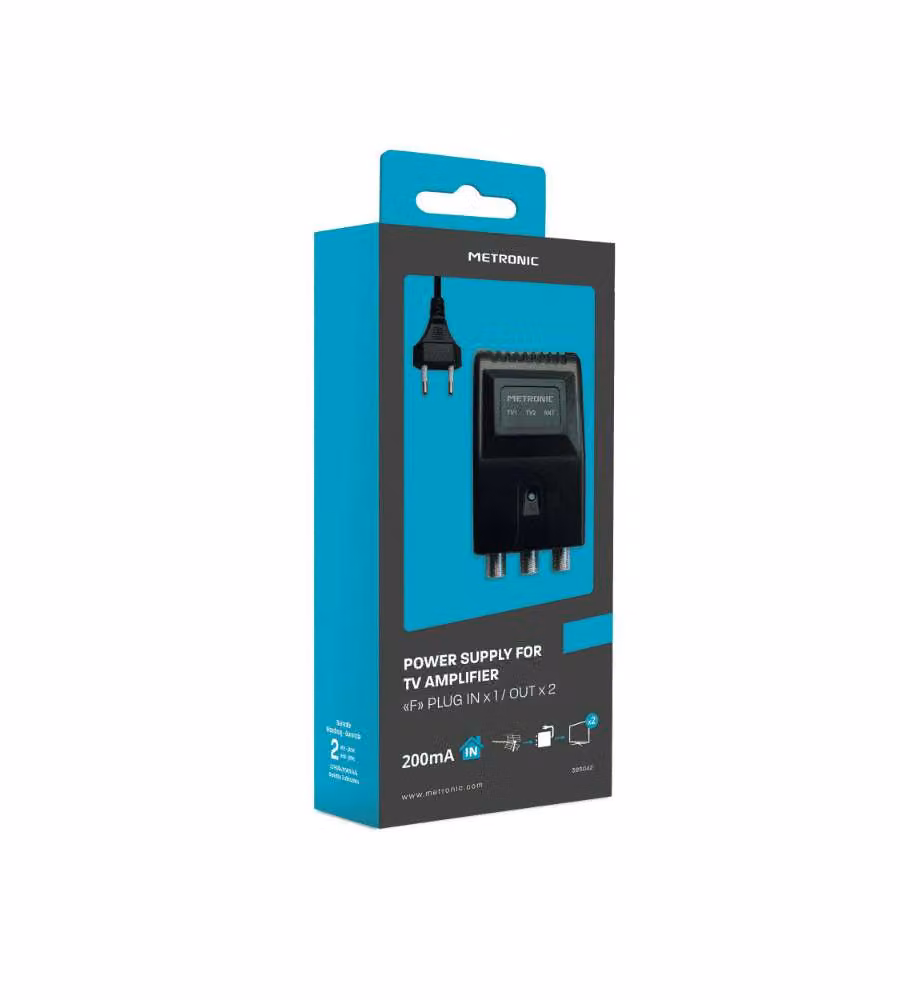 Metronic Alimentatore 12V per Amplificatori TV 2 Uscite Nero 150mAh