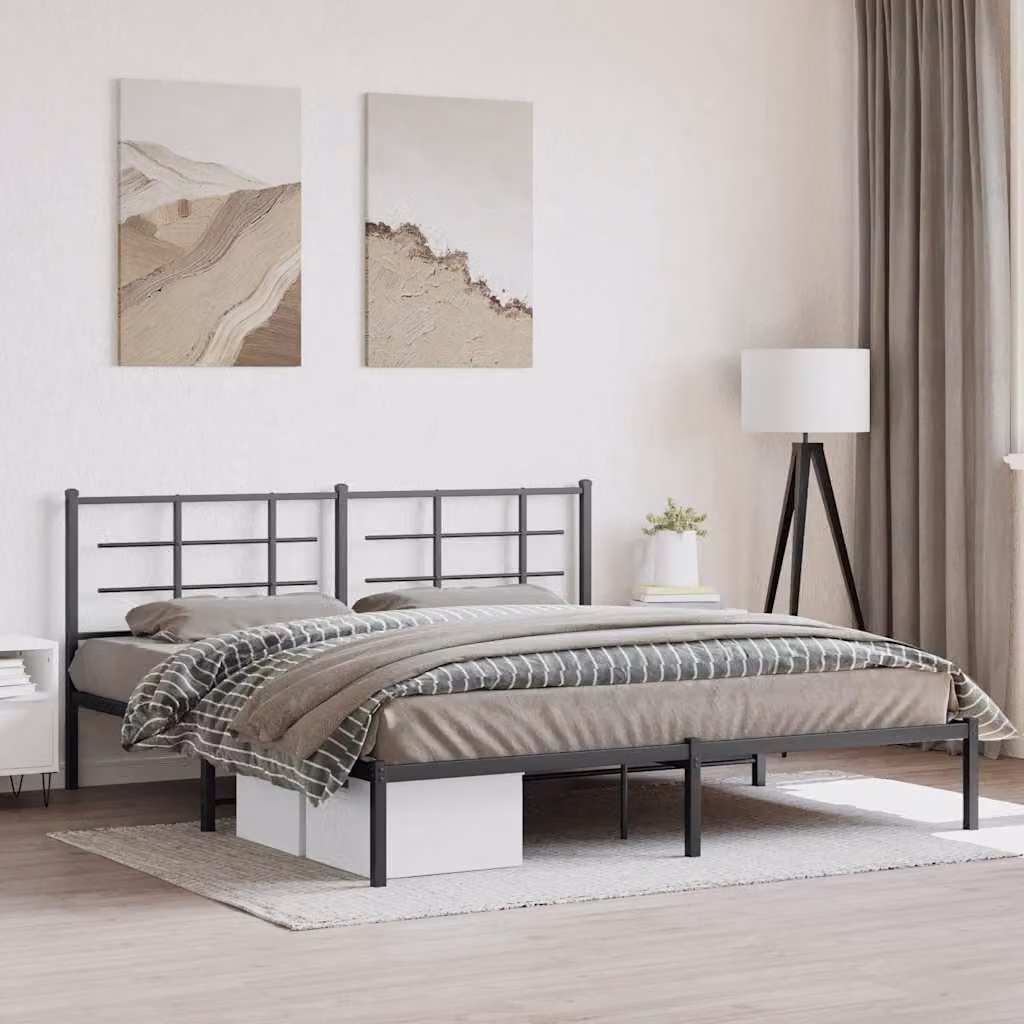 vidaXL Giroletto con Testiera in Metallo Nero L: 187 cm, P: 219 cm, H: 90 cm