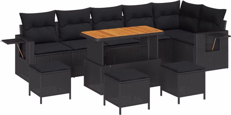 Set Divano da Giardino con cuscino 12 pcs Nero polyrattan