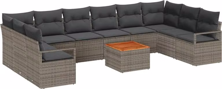Set Divano da Giardino con cuscino 11 pcs Grigio polyrattan